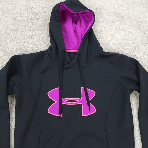 Under Armour Hoodie Womens Small Black Purple Coldgear Fitted Stretch - Picture 2 of 7